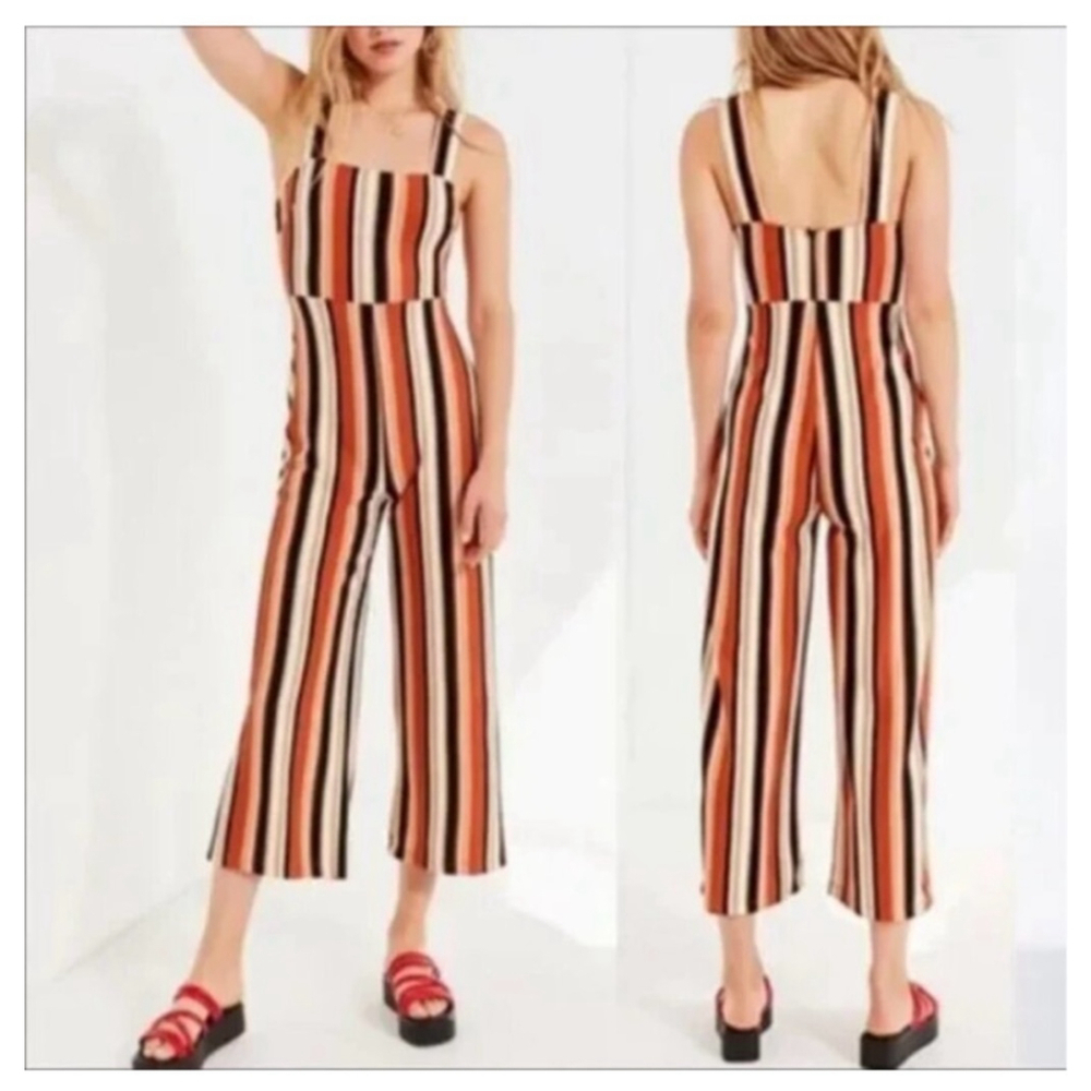 Urban Outfitters Delany Striped Wide-Leg Jumpsuit Rust Black Size M